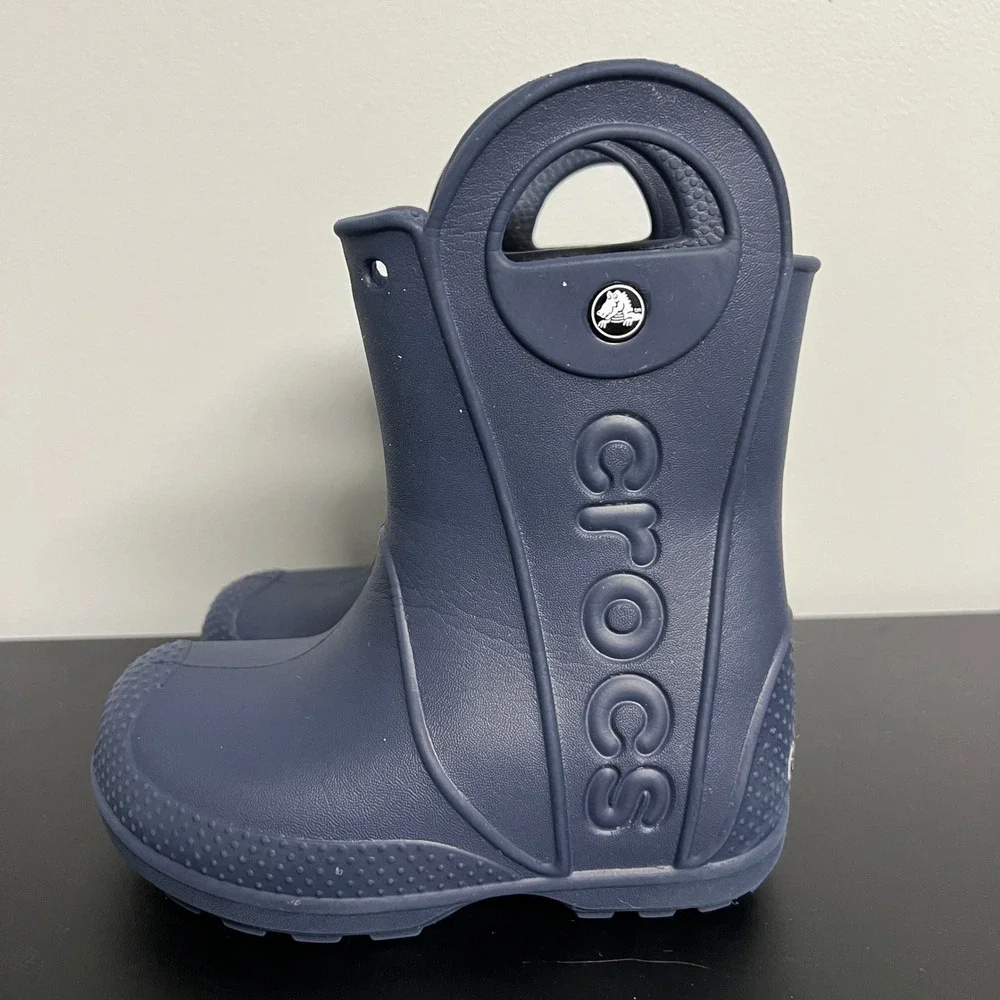 Crocs Handle It Rain Boots Kids Size C 9 Navy Blue Waterproof Pull On